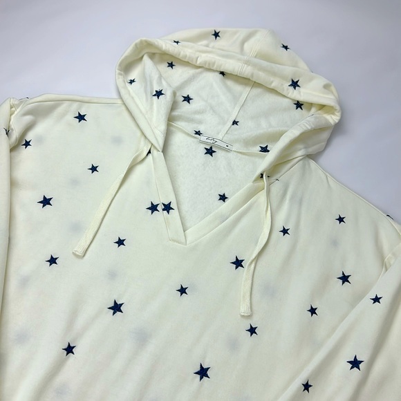 Britney Hoodie with Embroidered Blue Stars on Cream Background. Super Soft. Med. - Picture 3 of 9